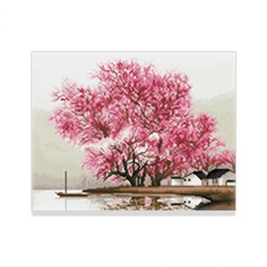 DIY 보석십자수 풍경 벚꽃나무와강 40X50